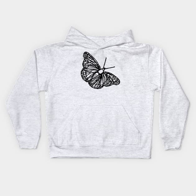 Butterfly line art black, no background Kids Hoodie by Carijn